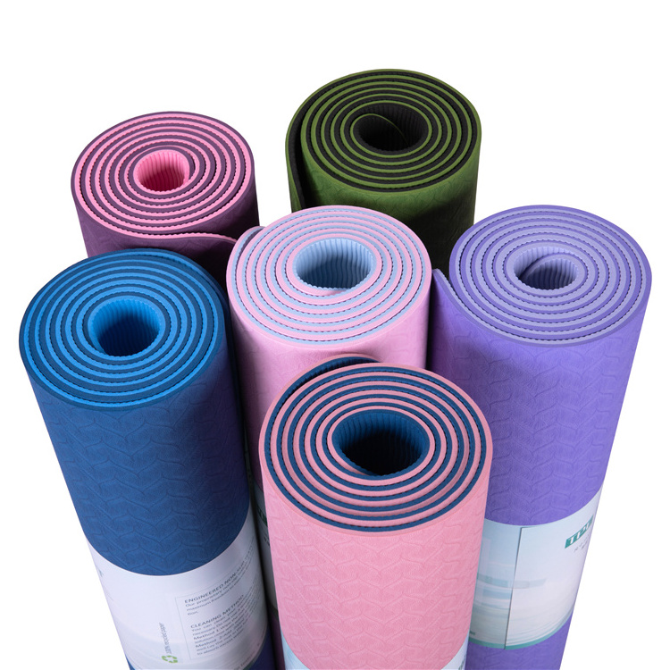 SHENGDE Free Sample Waterproof Mat De Yoga Recycle Eco-Friendly Non Slip Exercise Tpe Double Layer Safety Side Yoga Mat