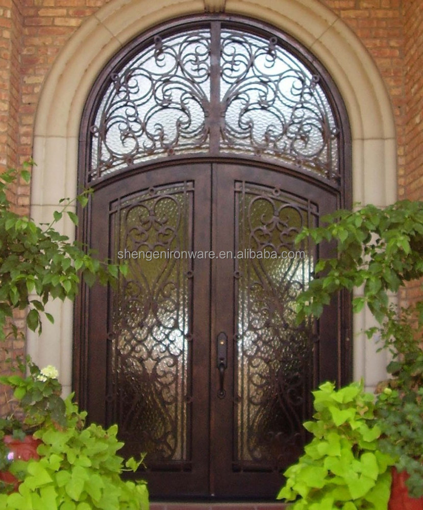 SZ-071 Wrought Iron Arched Top Double Security Door with Transom