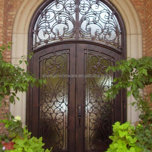 SZ-071 Wrought Iron Arched Top Double Security Door with Transom