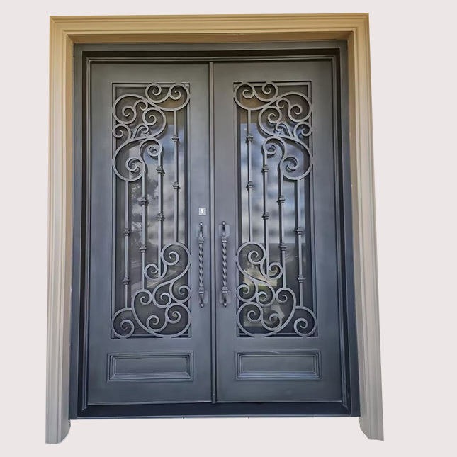 SEYK-022 Prehung Unique Design Steel Customized Exterior Wrought Iron Door