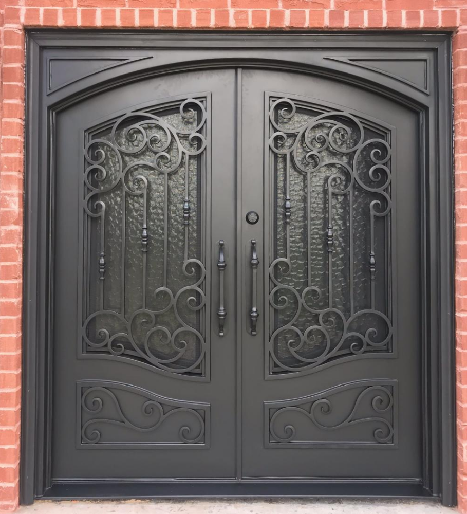 American Standard Ornamental Wrought Iron Door Glass Steel Swing Graphic Design Rustic Villa Door Entry Doors Exterior 3 Years