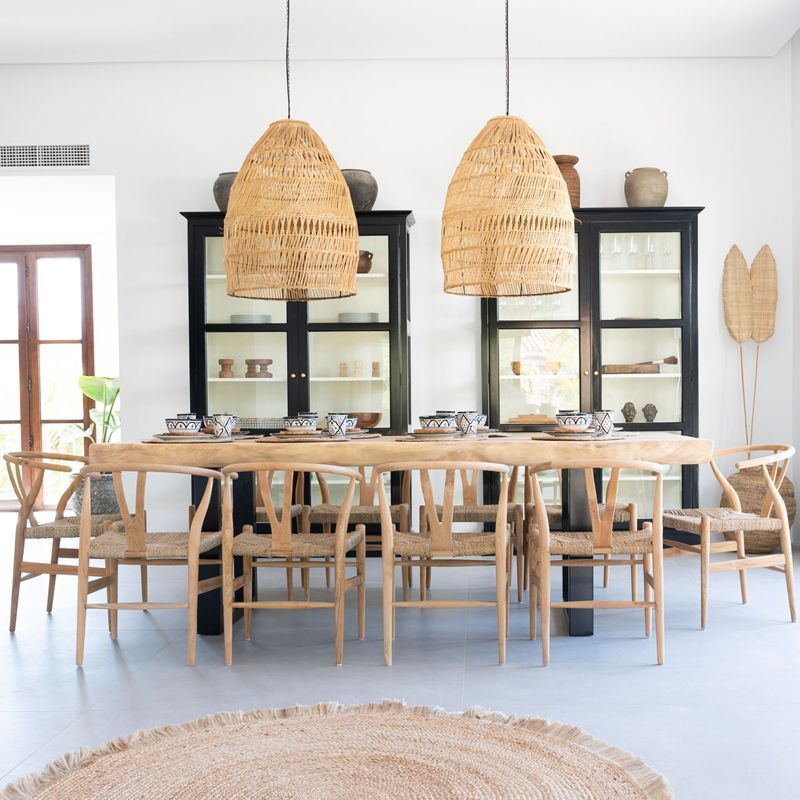 Modern Luxury Hans Wegner Style Natural Solid Wood Paper Cord Chair Y Stylish Wooden Round Table And Chairs