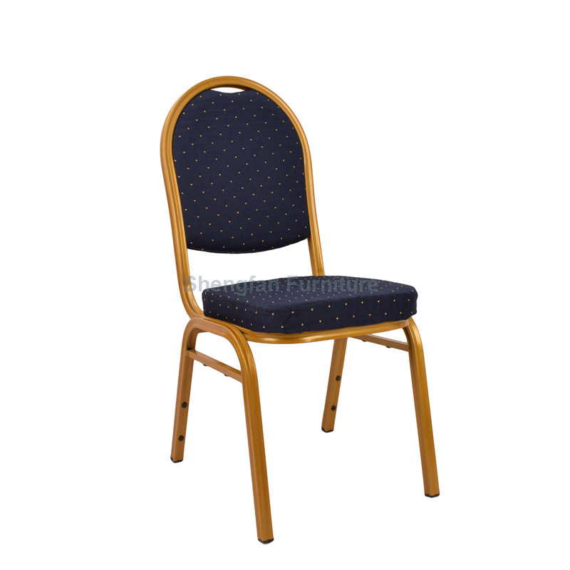 Wholesale Comfortable Cheapest Gold Silver Strap Pattern Metal Frame Outdoor Stacking Banquet Chair