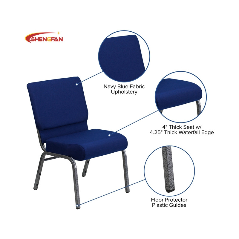 Comfortable Cinema High Back Church Chair Commercial Theater Seats Asiento de la iglesia Apartment Azul marino Church Furniture