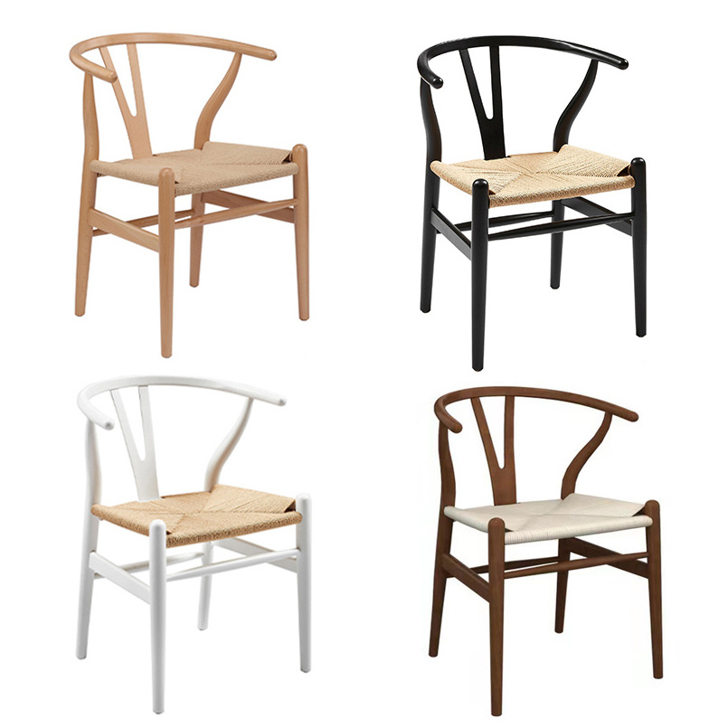 Wholesale High Quality Cheap Nordic Beech Walnut Oak Wood Y Dining Wooden Natural Color Black Wishbone Dining Chair