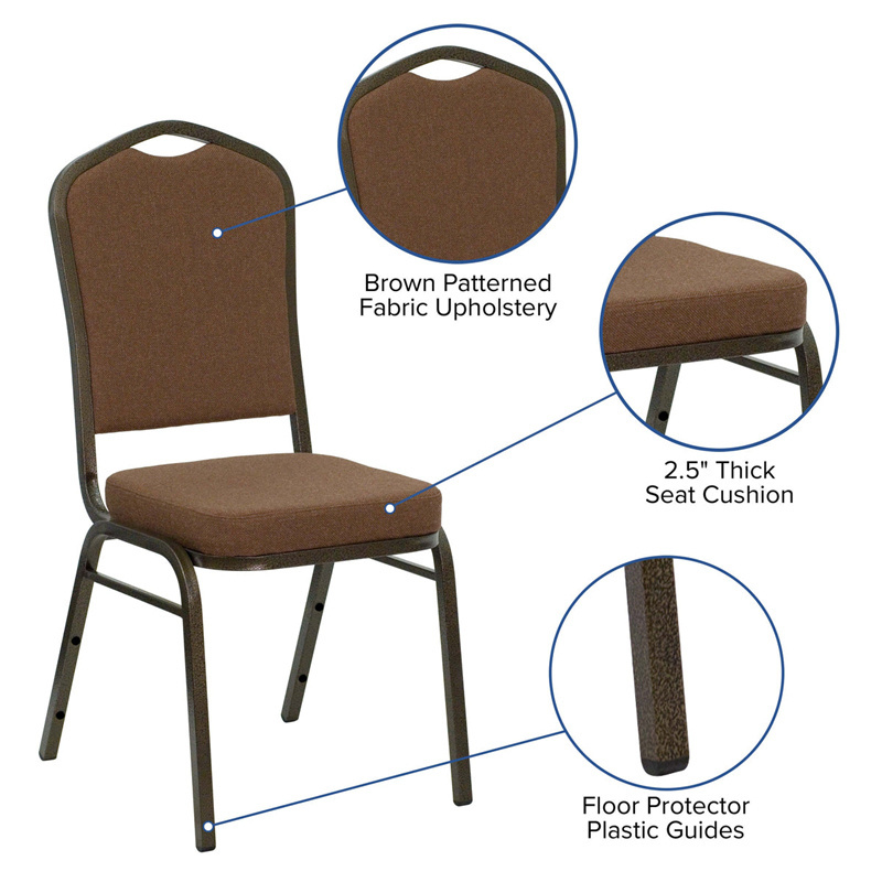 Factory Outlet Metal Steel Frame Reception Chairs Thick Fabric Crown Back Hotel Dining Hall Banquet Chairs