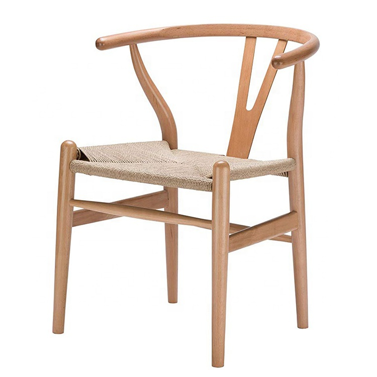 Modern Luxury Hans Wegner Style Natural Solid Wood Paper Cord Chair Y Stylish Wooden Round Table And Chairs