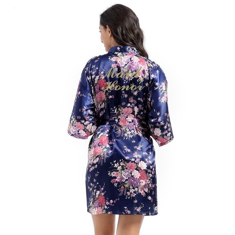 Floral Satin Kimono Short Style Bridesmaid Robe for Women