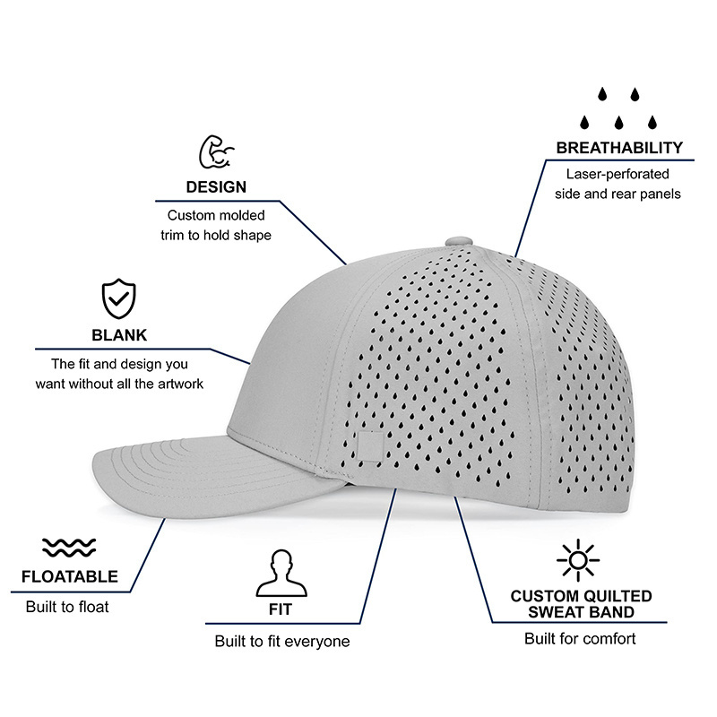 Polyester waterproof water resistant quick dry hydro perforated performance laser hole perforated golf snapback gorra hat caps