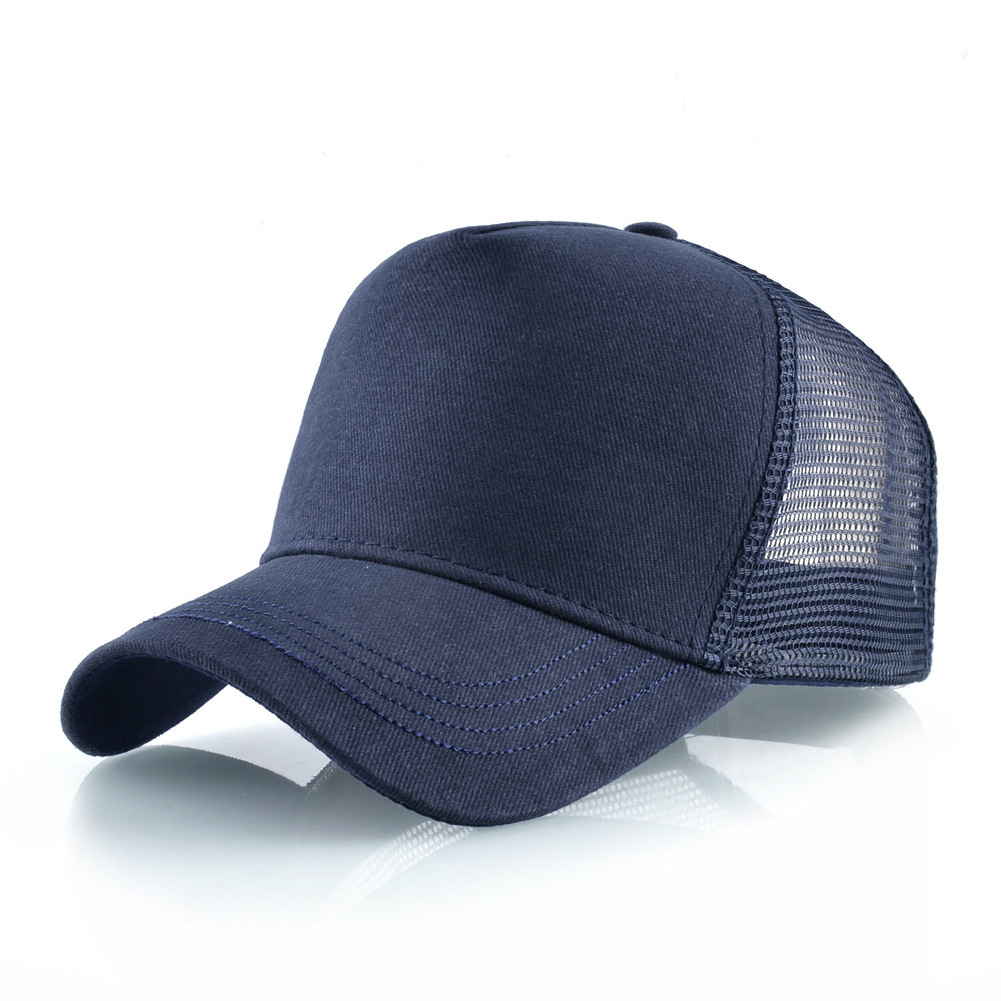 OEM Custom Fashion 5 Panel High Quality Plain Blue Black Curved Brim Custom Logo Mesh Snap Back Gorras Trucker Hat Caps