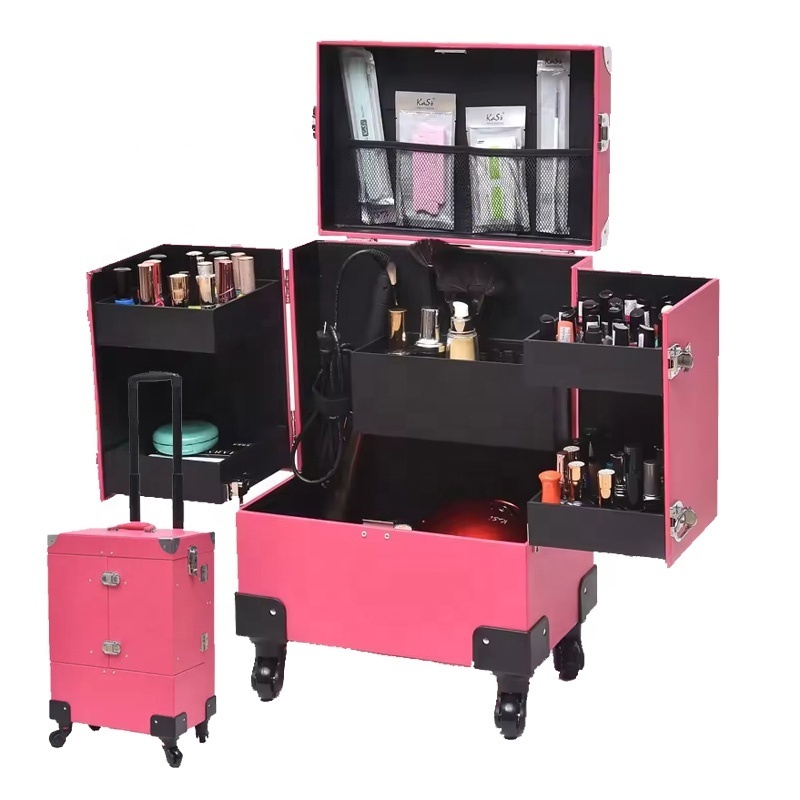 Professional Cosmetic Box Multi-Layer Nail Tattoo Rolling Makeup Case On Wheels Multi-Function Beauty Trolley Suitcase