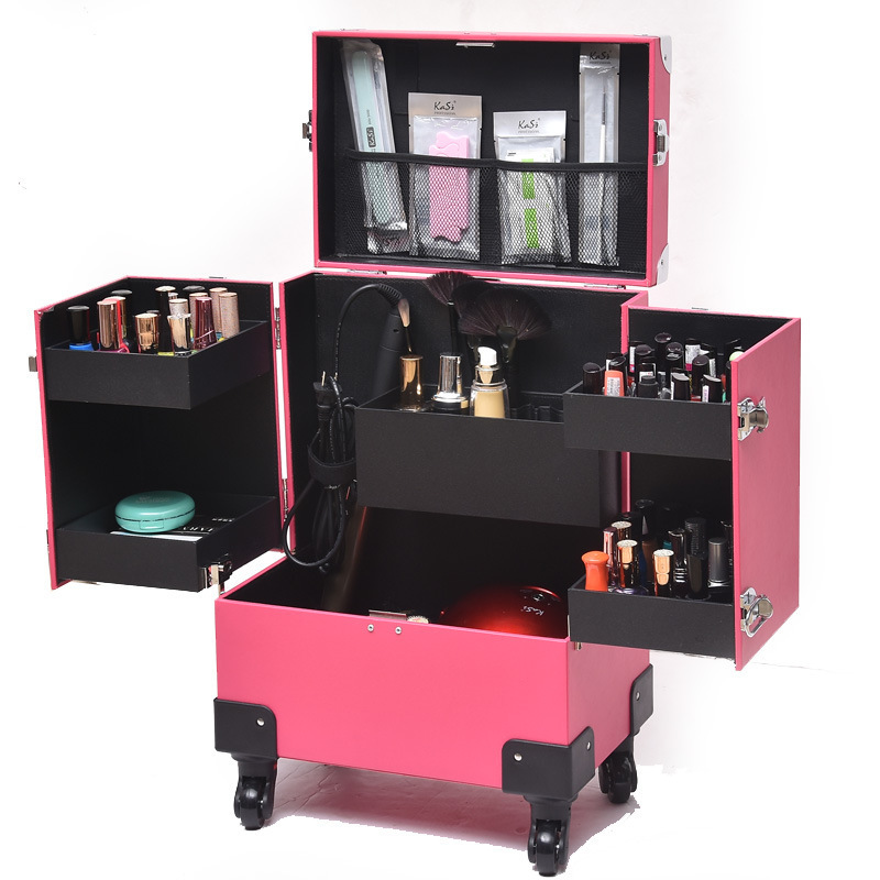 Professional Cosmetic Box Multi-Layer Nail Tattoo Rolling Makeup Case On Wheels Multi-Function Beauty Trolley Suitcase