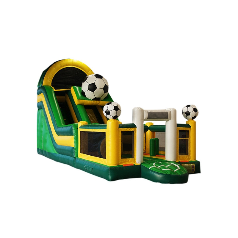 cheap multifunctional soccer inflatable water slide with pool football inflatable jumping castle with slide for party rental