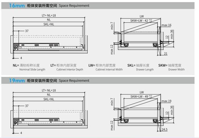 Junabao basket drawers channel push to open hidden synchronous rails concealed drawer slide