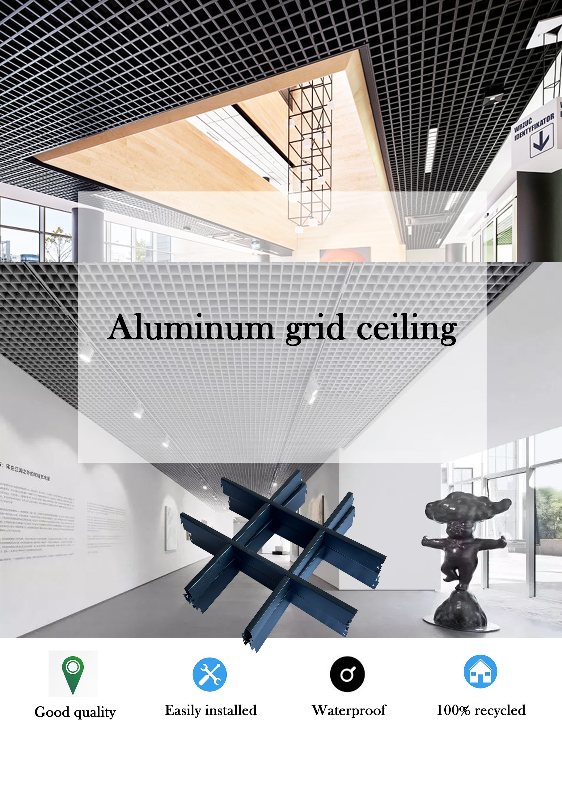 aluminum open grid suspended ceiling tile & metal aluminum baffle/false/suspended ceiling tile & aluminum ceiling tiles