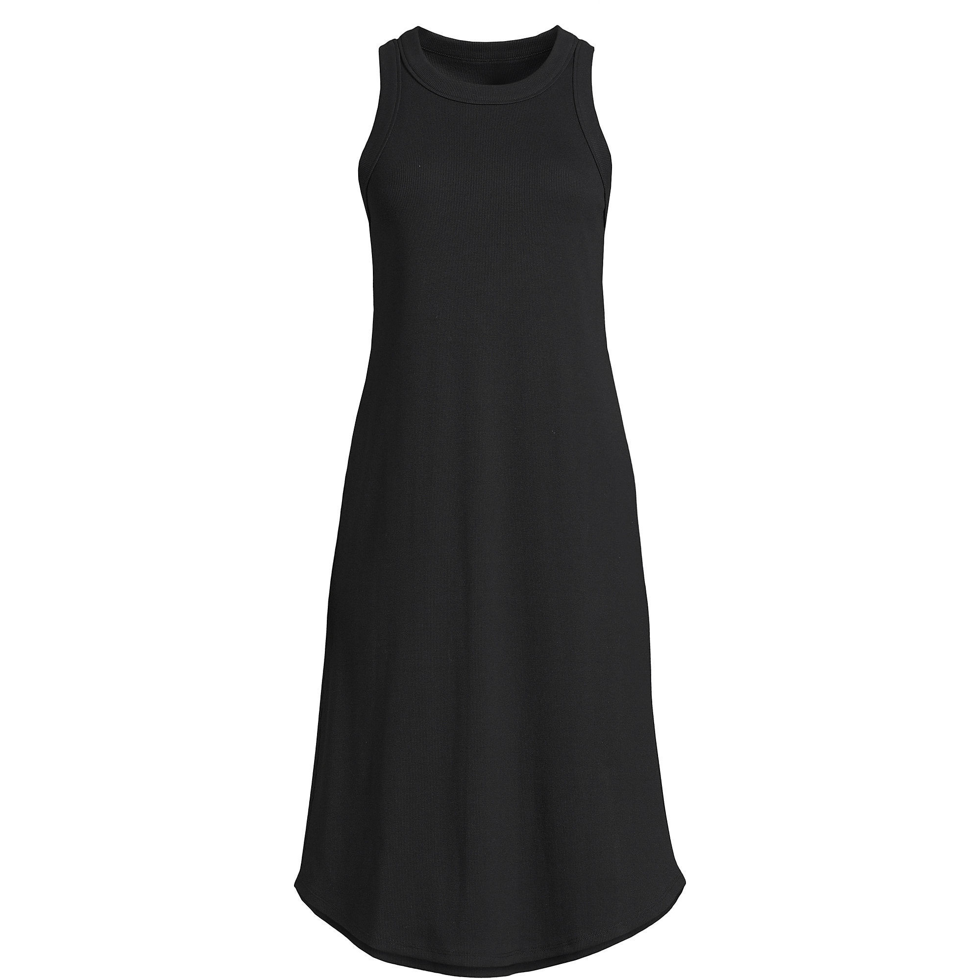 Scooped high neck Midi Tank Dress Slim fit Side slit casual Rib Knit Jersey lounging sleeveless dress