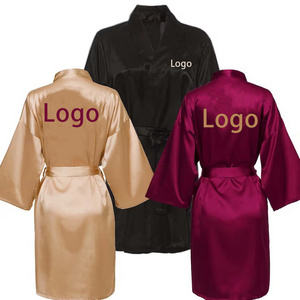 Wholesale Adult Designer Money Print Sexy Luxury Lounge  Bath Sleepwear Dress Custom Logo Silk Satin Robe