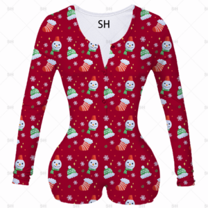 Wholesale christmas custom Bodycon Stretchy Onesie Shorts Rompers Adult Onesie Pajamas For Women