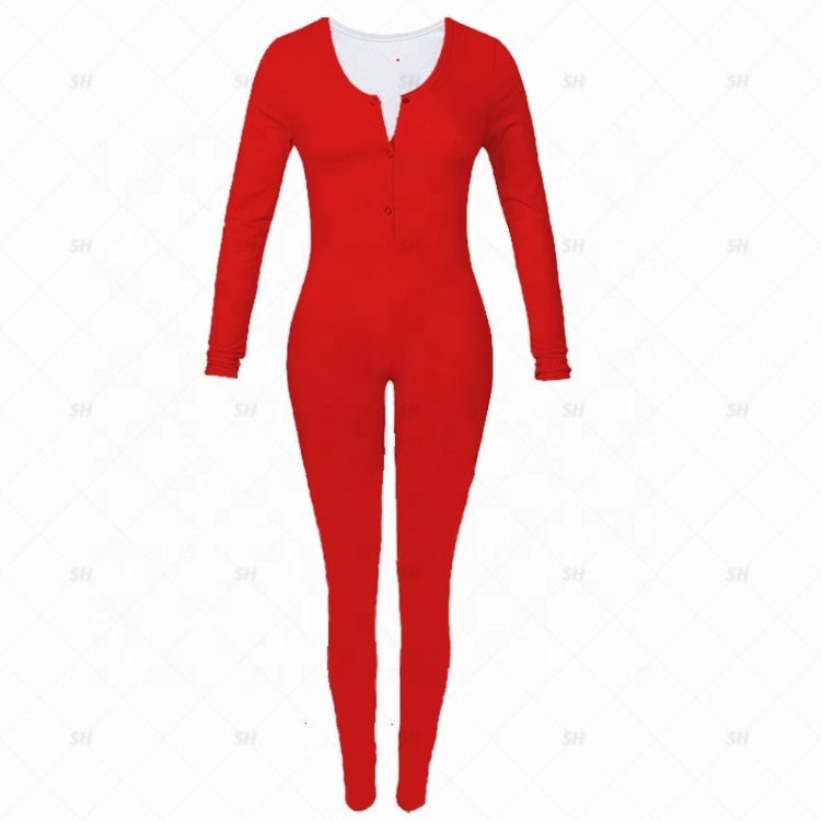 2021 wholesale women pajamas custom onesie winter long pants onesie with butt flap fall onesie vendor