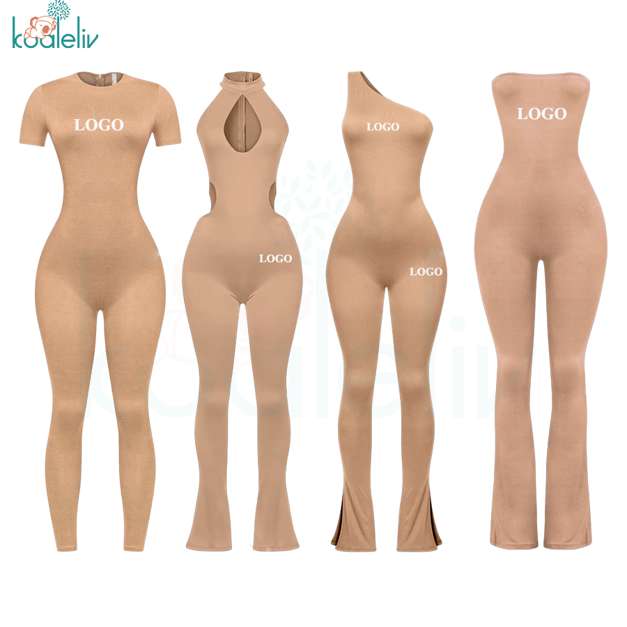 Custom LOGO Modest Workout Spandex Bodycon Rompers Women Jumpsuits Sexy One Piece Yoga Fitness Flare Jumpsuit For Women