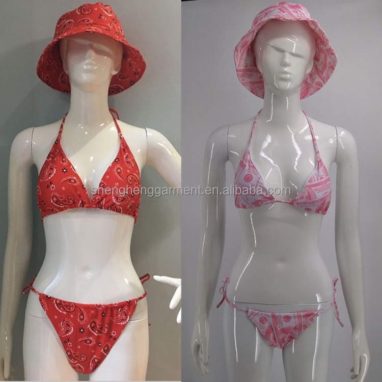 Women Tribal Bathing Suits for Women Padded Hollow Out African Print 3 Pieces Bikini Swimsuit Swimwear Hat