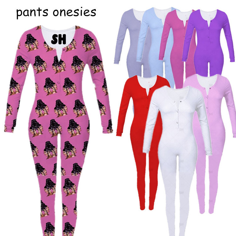 2021 wholesale women pajamas custom onesie winter long pants onesie with butt flap fall onesie vendor