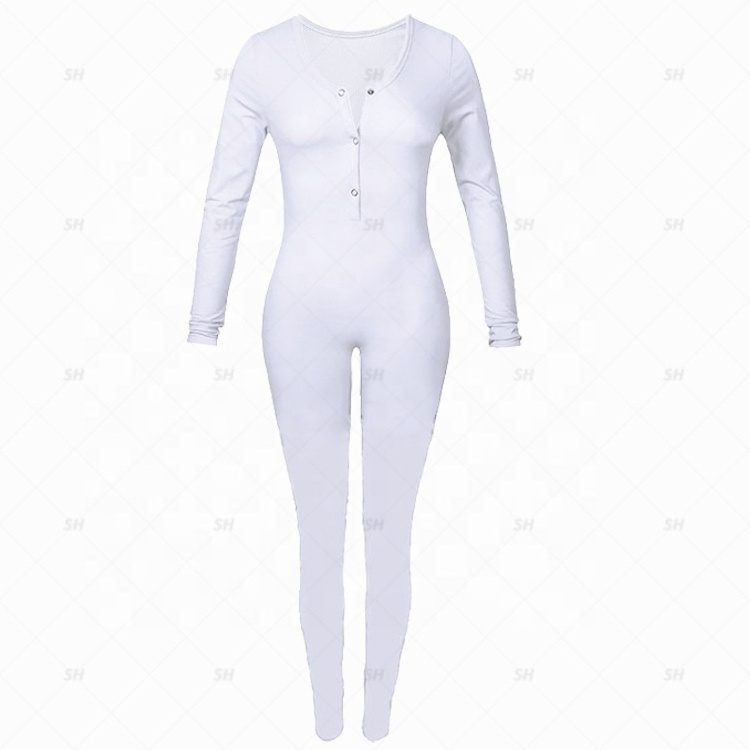 2021 wholesale women pajamas custom onesie winter long pants onesie with butt flap fall onesie vendor