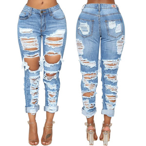 Women Plus Size Jeans Slim Denim Pants Ladies Distressed Skinny Jean Pants Trousers Ripped Jeans Women