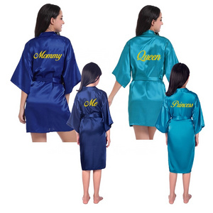 Wholesale Custom Private Logo Silk Satin Robes Women Salon irl Baby Satin Robe Mommy and me Kimono Satin Bathrobe Robes