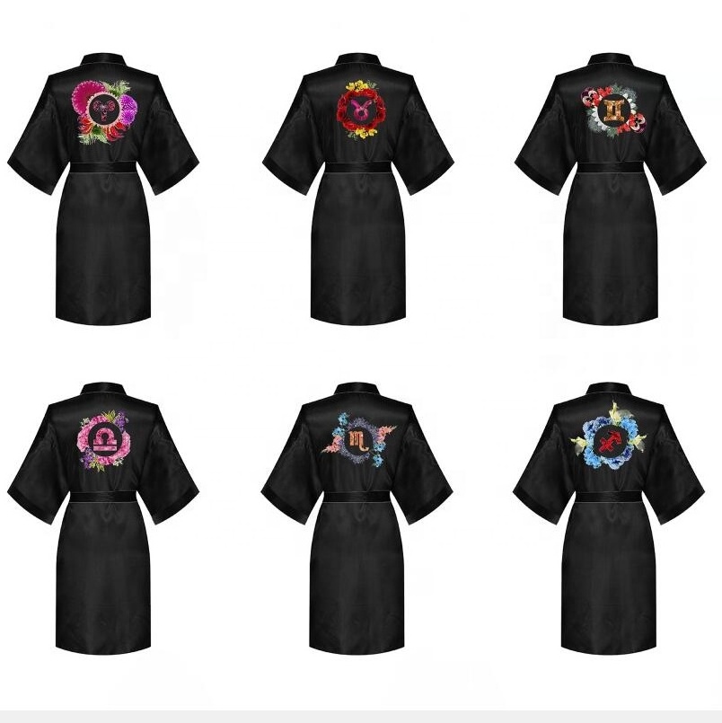 High Quality Women Silk Satin wedding Floral Zodiac bridesmaid robes