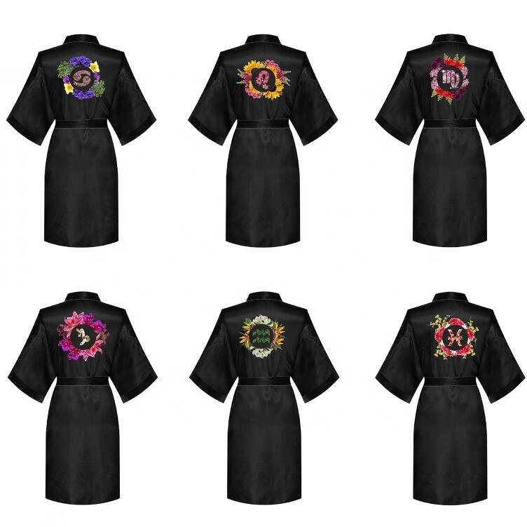 High Quality Women Silk Satin wedding Floral Zodiac bridesmaid robes