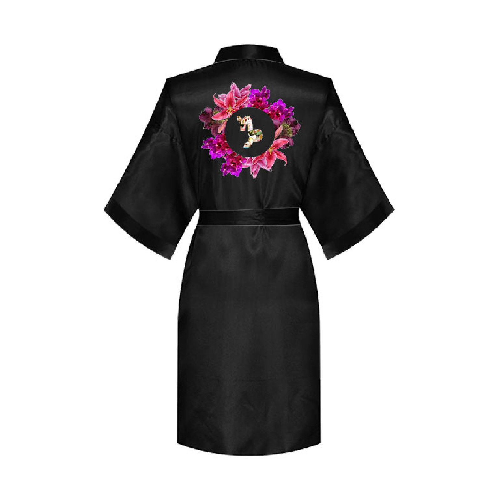 High Quality Women Silk Satin wedding Floral Zodiac bridesmaid robes