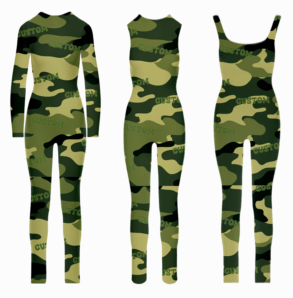 2023 Custom Camouflage Logo Fashion Women Outwork rompers Sexy  Casual Bodycon Long Sleeve  Sleeveless Jumpsuit