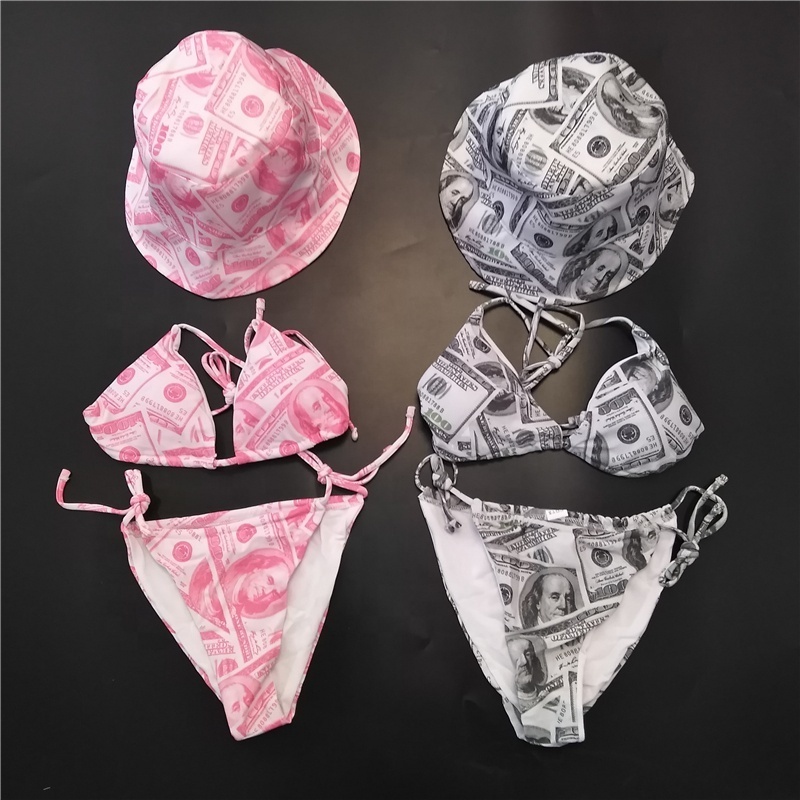 Women Tribal Bathing Suits for Women Padded Hollow Out African Print 3 Pieces Bikini Swimsuit Swimwear Hat