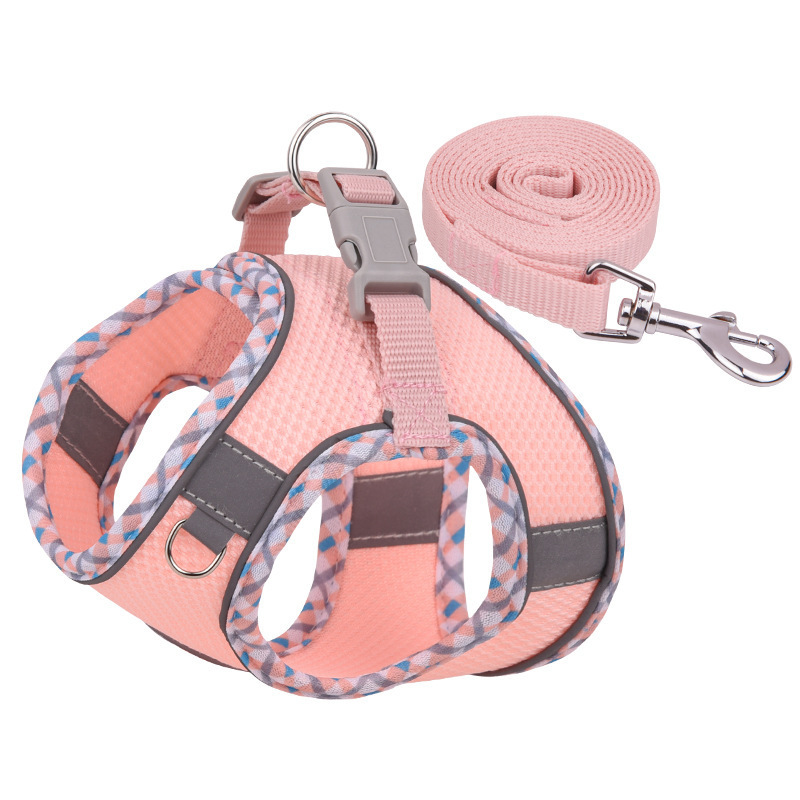 new pet chest Strap reflective plaid wrapped dog leash Small and medium dog vest  dog leash