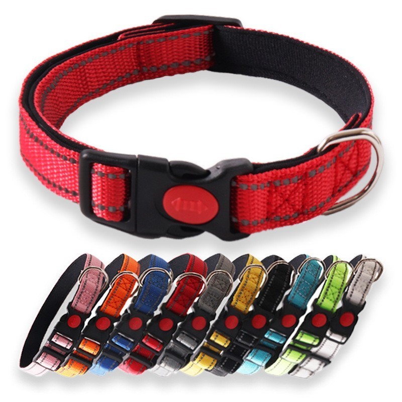 Personalized Colorful Nylon Dog Collar with Reflective Ribbons Solid Pattern