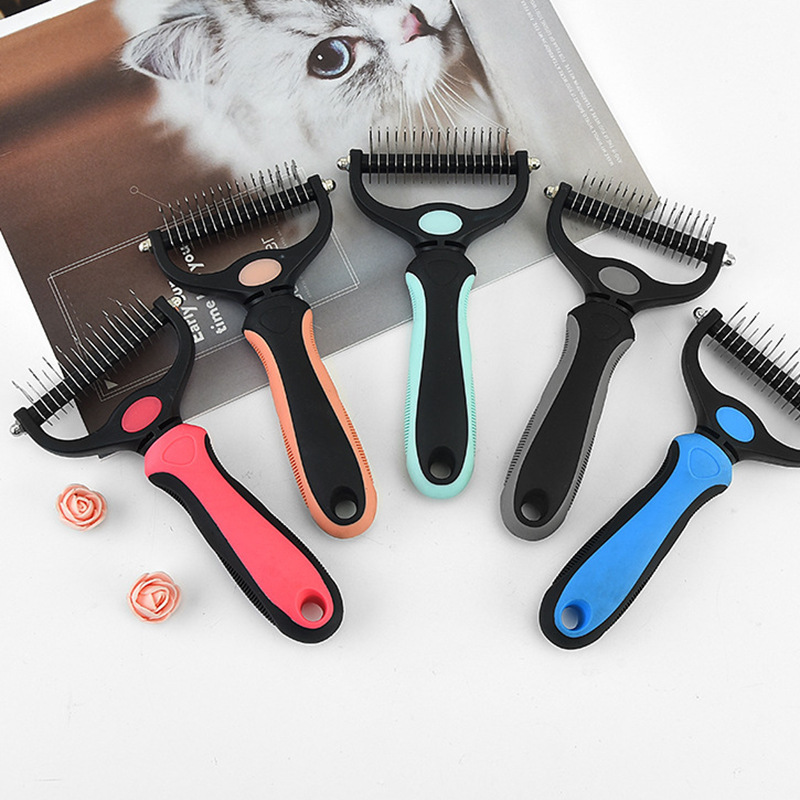 Pet Grooming Brush and Metal Comb, Cat Brush Dog Brush for Shedding