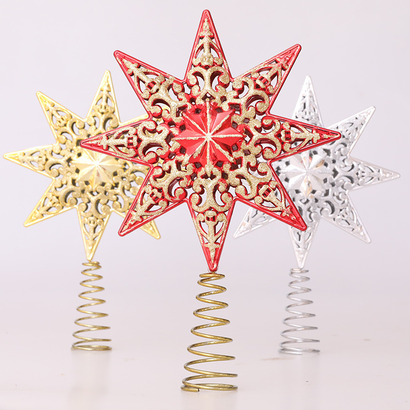 Cross-border Wholesale Christmas Tree Top Plastic Eight-pointed Star 20cm Christmas Gift Multi-pointed Star Creative Decoration