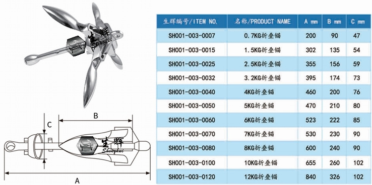 5kg Boat Accessory Precision Stainless Steel Casting Foldable Marine Hardware Umbrella Grapnel Anchor