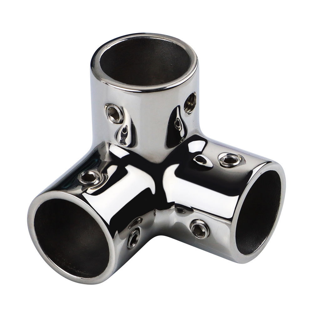 Marine Grade 316 Stainless Steel Polished 3 Way Tee Connector Split Hand Rail Boat Fitting