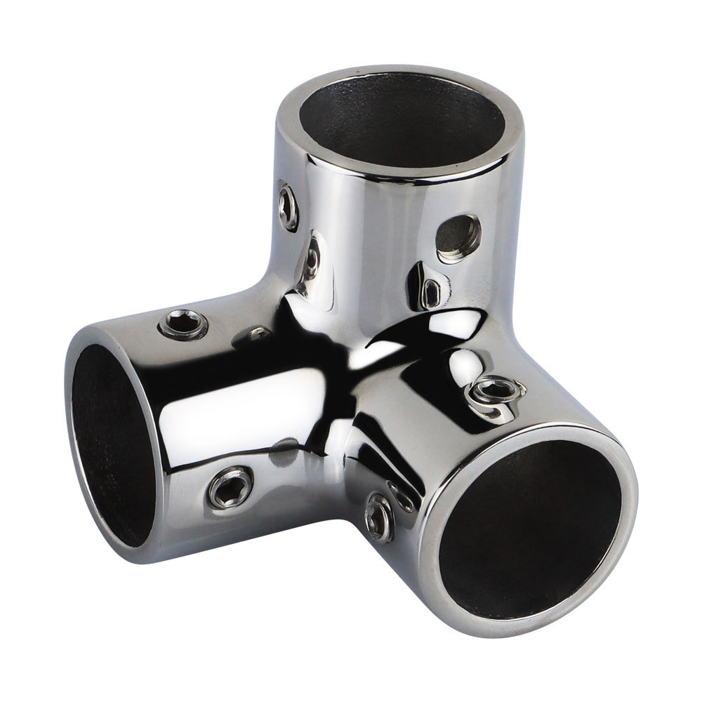 Marine Grade 316 Stainless Steel Polished 3 Way Tee Connector Split Hand Rail Boat Fitting