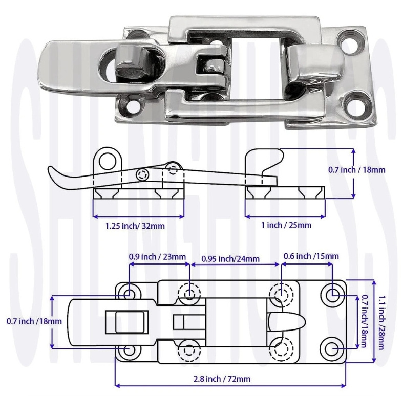 Marine Grade 316 Stainless Steel Boat Door Lock Latch Anti-Rattle Lockable Hold Down Clamp Latch