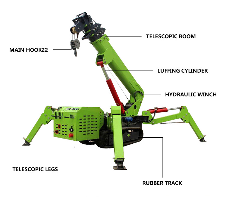 8Ton Crawler Spider Crane With 18M Lift Height Telescopic Boom Mobile Lifting Machine Crawler Crane