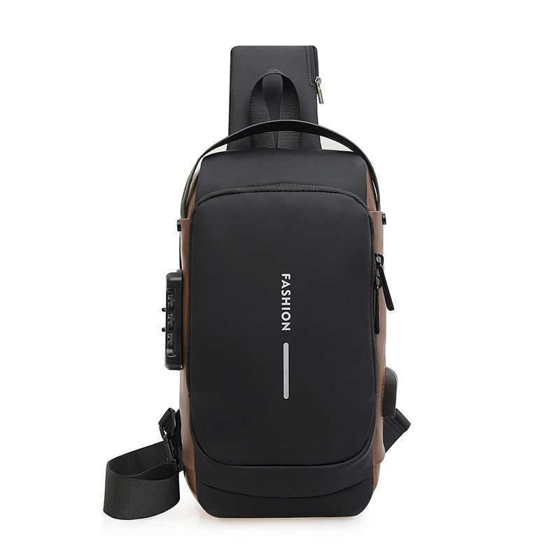 High Quality Water Resistant Oxford USB Charging Man Crossbody Bags Chest Shoulder Bags With Combination Lock