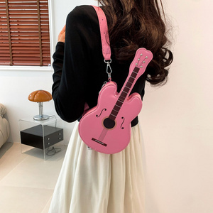 Zipper Closure Crossbody Tote Bag Creative Personality Guitar Shape Funky Girls Clutch Shoulder Bag