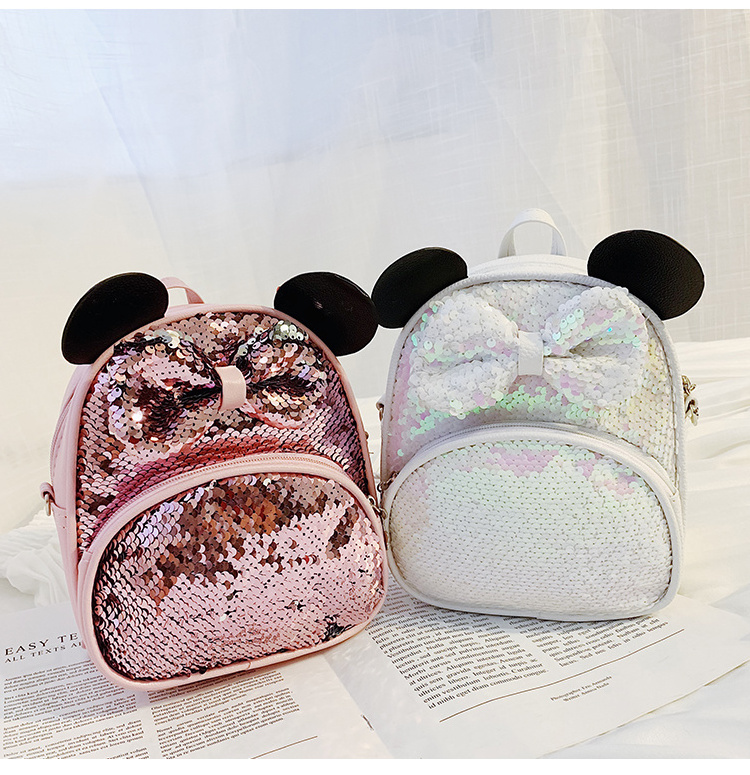 custom Lovely bow girl's Mini sequin backpack cute shining sequin leather backpack for kids