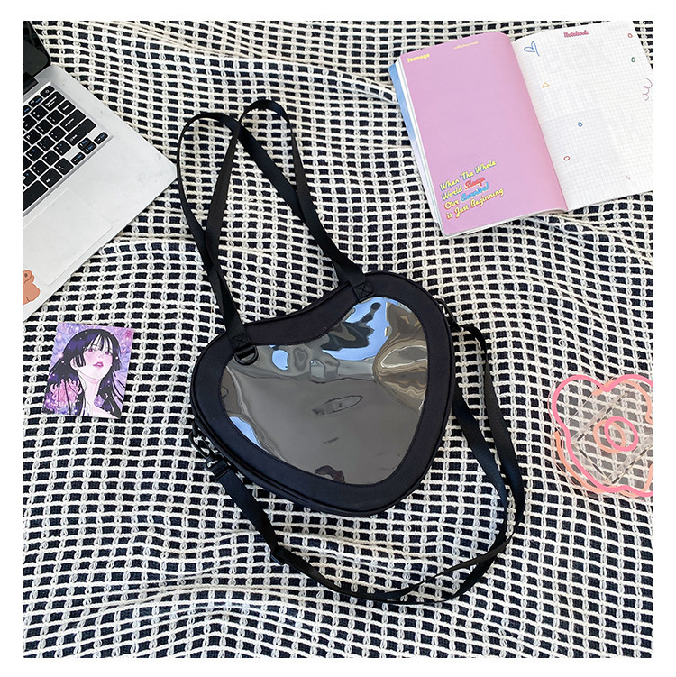 Ladies Fashion Heart Shape  Shoulder Bag Messenger Female Pins Display Tote Transparent Window Sling Ita Bag