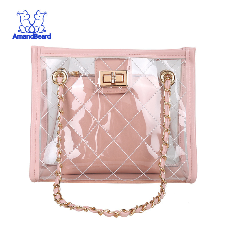 Wholesale Transparent Clear PVC Women Handbags Fashion Tote Beach Bag Ladies Shoulder Bag