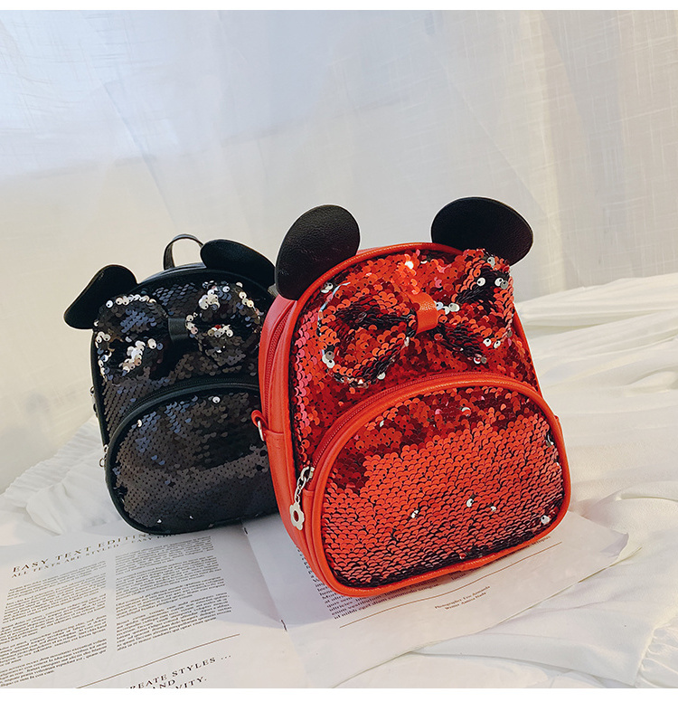 custom Lovely bow girl's Mini sequin backpack cute shining sequin leather backpack for kids