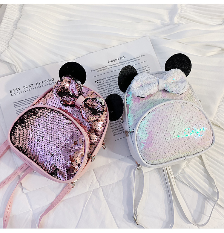 custom Lovely bow girl's Mini sequin backpack cute shining sequin leather backpack for kids